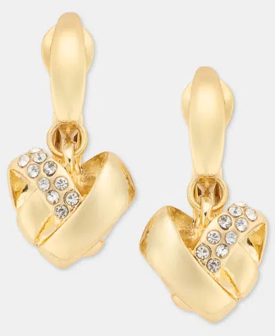 Anne Klein Pave Knot Heart Clip-on Drop Earrings In Gold