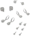 Anne Klein Pave Metal Tone Earrings In Silver