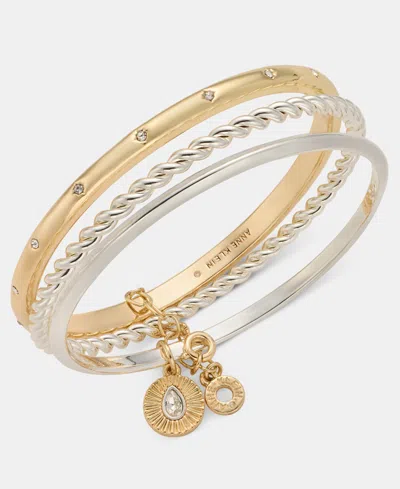 Anne Klein Pave Starburst, Smooth & Textured Bangle Bracelets, 3-piece Set In Crystal