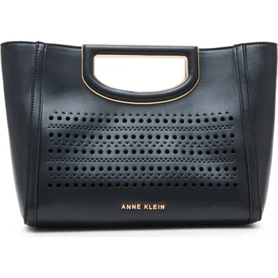 Anne Klein Perforated Convertible Top Handle Bag In Black