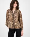Anne Klein Petite Animal-print Blouse In Brown