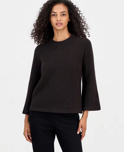 Anne Klein Petite Bell-sleeve Braided-trim Cardigan In Brown