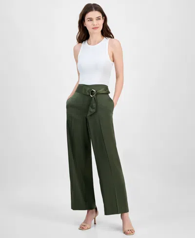 Anne Klein Petite Belted High Rise Pull-on Pants In Green
