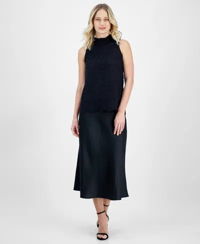 Anne Klein Petite Bias-cut Flared Pull-on Midi Skirt In Anne Black