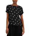 Anne Klein Plus Size Dot-print Bateau-neck Short-sleeve Blouse In Anne Black,latte