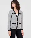 Anne Klein Petite Boucle Pocket Cardigan In Black