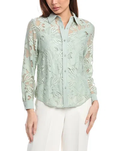 Anne Klein Petite Button-down Blossom Lace Shirt In Soft Aloe