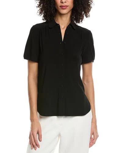 Anne Klein Petite Button Front Collared Top In Black
