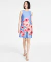 Anne Klein Printed Scuba Shift Dress In Azurine Multi
