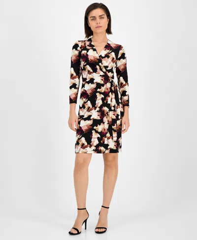 Anne Klein Petite Classic 3/4-sleeve Wrap Dress In Multi