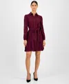 Anne Klein Petite Collared Shirt Dress In Burgundy