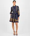 Anne Klein Petite Collared Shirt Dress In Blue