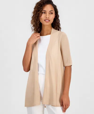 Anne Klein Petite Collarless Pull-on Cardigan Sweater In Neutral