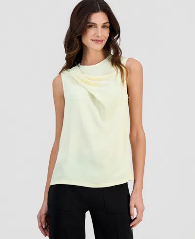 Anne Klein Petite Crew Neck Sleeveless Blouse Top In White