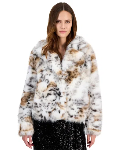 Anne Klein Petite Cropped Faux Fur Notched Collar Jacket In Multi