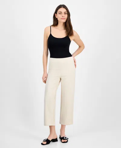 Anne Klein Petite Cropped Wide-leg Pull-on Pants In Soft Latte