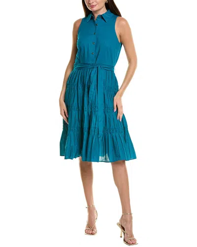 Anne Klein Diamond Detail Sleeveless Tie Waist Shirtdress In Blue