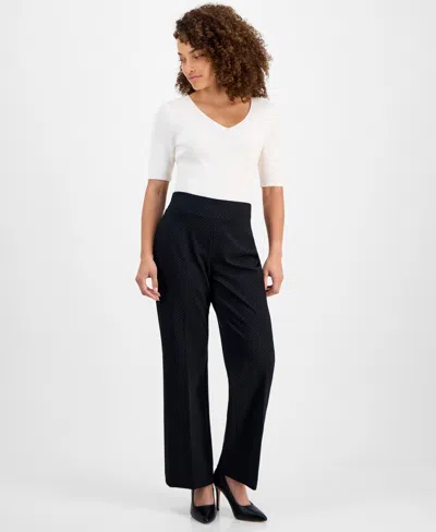 Anne Klein Petite Dot-print Pull-on Ponte Pants In Black
