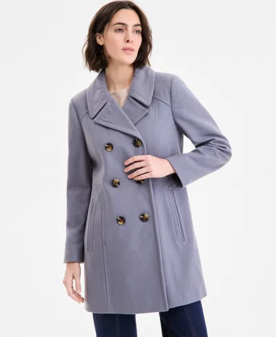 Anne Klein Petite Double-breasted Peacoat, Exclusively At Macy's In Purple