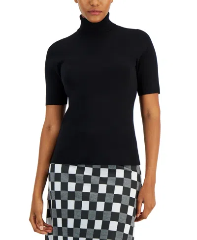 Anne Klein Petite Elbow-sleeve Turtleneck Sweater In Black