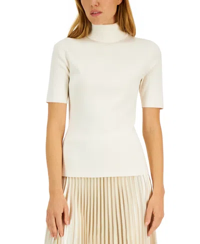 Anne Klein Petite Elbow-sleeve Turtleneck Sweater In Neutral