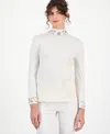 Anne Klein Petite Embellished Mock-neck Sweater In White