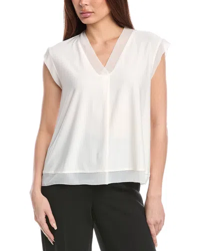 Anne Klein Petite Extended Shoulder Mixed Media Top In White