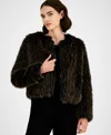 Anne Klein Petite Faux-fur Cropped Open-front Jacket In Brown