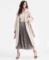 Anne Klein Petite Faux-fur-cuff Tie-front Coat In Neutral