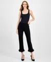 Anne Klein Petite Feather-trim Kick-flare Pants In Black