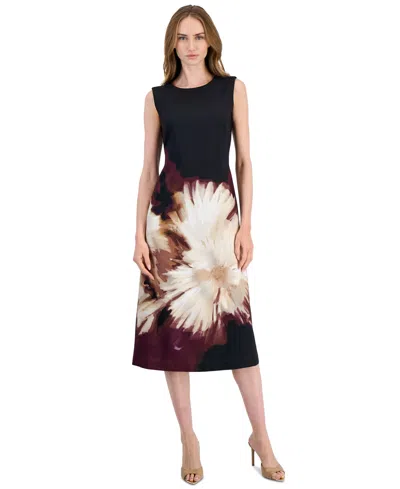 Anne Klein Petite Floral A-line Midi Dress In Multi