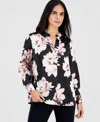 Anne Klein Petite Floral Satin Popover Blouse In Multi