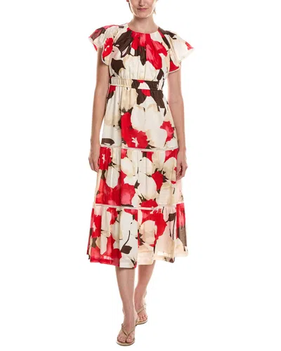 Anne Klein Petite Flutter Sleeve Tiered Midi Dress In Animal Print