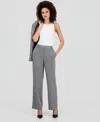 Anne Klein Petite Herringbone Mid-rise Wide-leg Pants In Multi