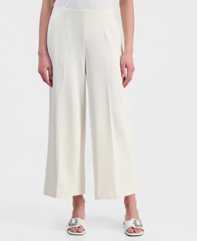 Anne Klein Petite High-rise Wide-leg Crop Pants In White