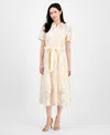 Anne Klein Petite Lace Button-down Tie-waist Midi Tea Dress In Light Dune