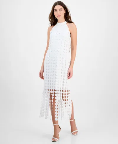 Anne Klein Petite Lace Fringe-hem Sleeveless Dress In White