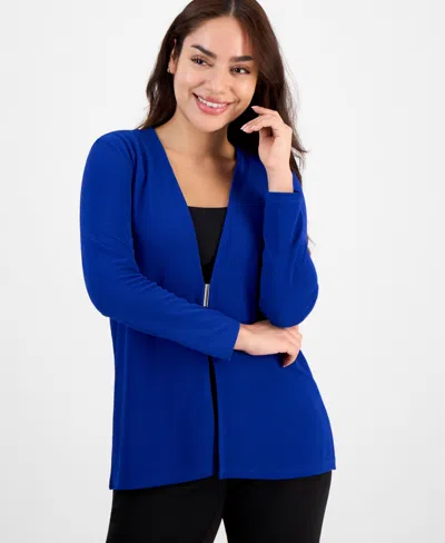 Anne Klein Petite Long-sleeve Buckle-closure Cardigan In Santorini Blue