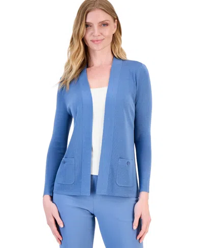 Anne Klein Petite Long-sleeve Open Neck Cardigan Sweater In Blue
