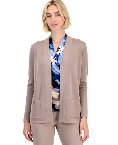 Anne Klein Petite Long-sleeve Open Neck Cardigan Sweater In Brown