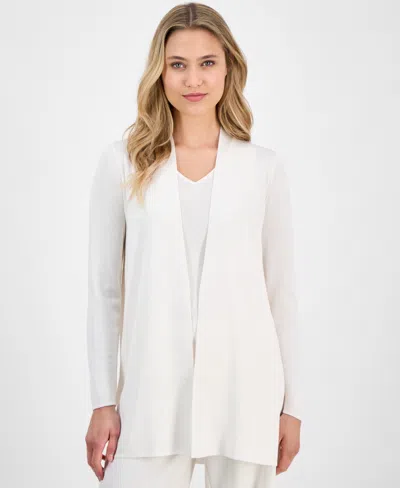 Anne Klein Petite Malibu Fine-rib Open-front Cardigan In White