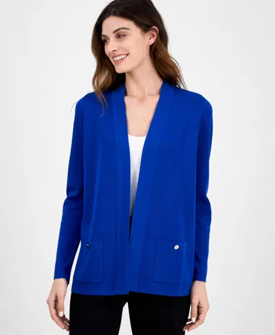 Anne Klein Petite Malibu Fine-rib Open-front Cardigan In Santorini Blue