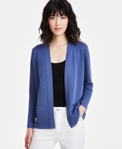 Anne Klein Petite Malibu Open-front Relaxed-fit Cardigan In Blue Jay