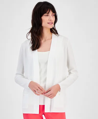 Anne Klein Petite Malibu Open-front Relaxed-fit Cardigan In Bright White