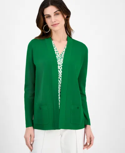 Anne Klein Petite Malibu Patch-pocket Cardigan In Tropical Green
