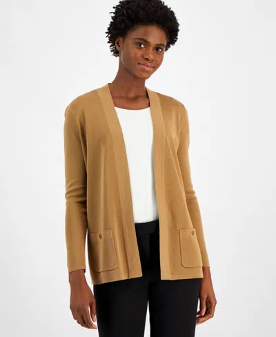 Anne Klein Petite Malibu Patch-pocket Cardigan In Brown