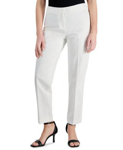 Anne Klein Petite Mid Rise Extended Tab Straight-leg Pants In Bright White