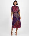 Anne Klein Petite Mock Neck Printed Midi Dress In Multi