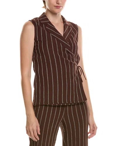 Anne Klein Petite Notched Neck Wrap Top In Brown