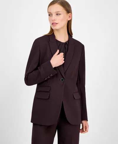 Anne Klein Petite One-button Triple-pocket Jacket In Burgundy